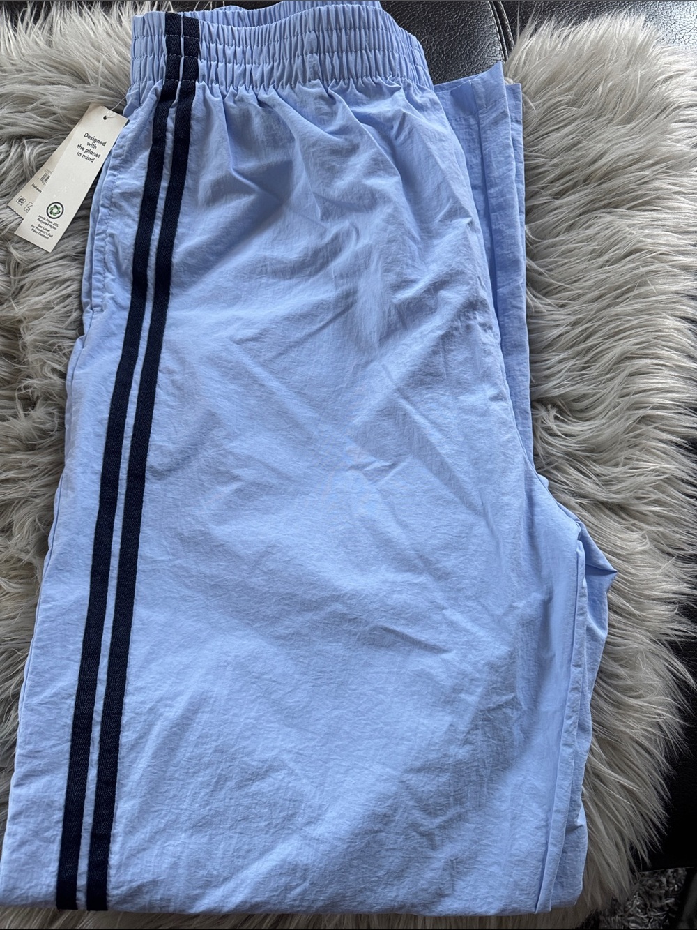 Light Blue Track Pants with Navy Side Stripes